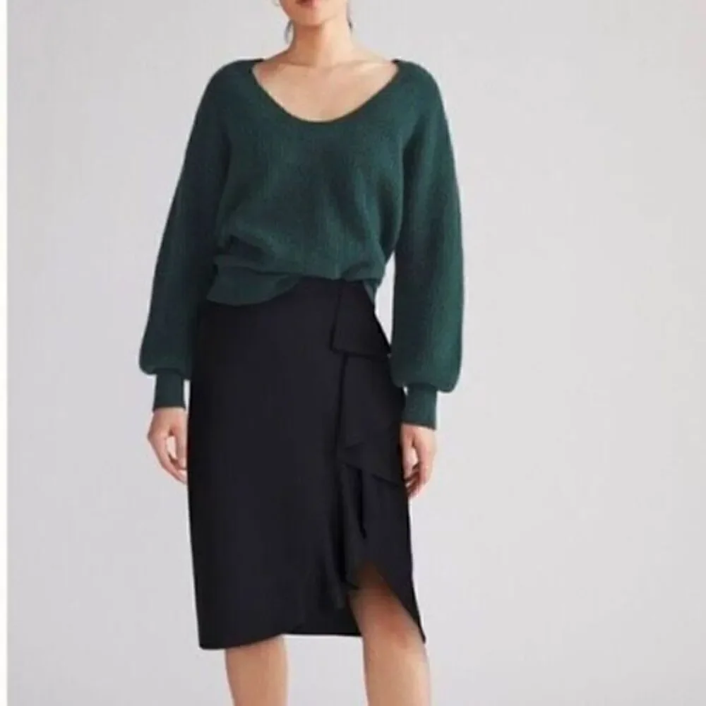 Anthropologie Maeve Flounced Midi Skirt Wrap Ruffle Black Size 16 NWT